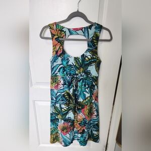 Tommy Bahama Aqua Floral Scoop-Back Tank Dress Sz Sm